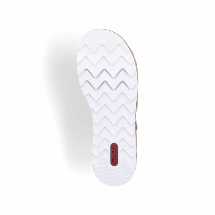 Sandales beiges pour femme de la marque Rieker. Référence : V7949-90 Beige gold. Disponible chez Chauss'Family magasin de chaussures à Issoire.