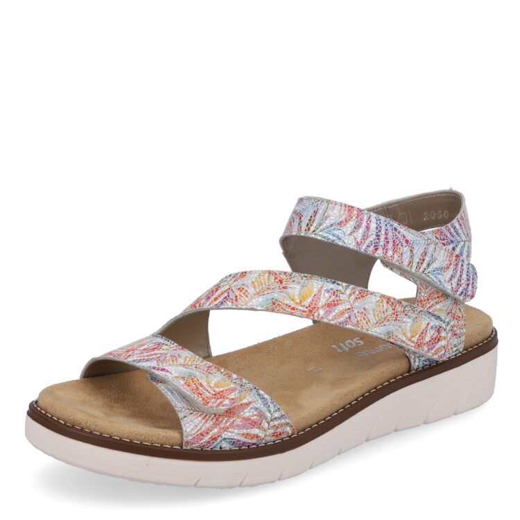 Sandales multicolores pour femme de la marque Remonte. Référence : D2050-92 Weiss Multi. Disponible chez Chauss'Family magasin de chaussures à Issoire.