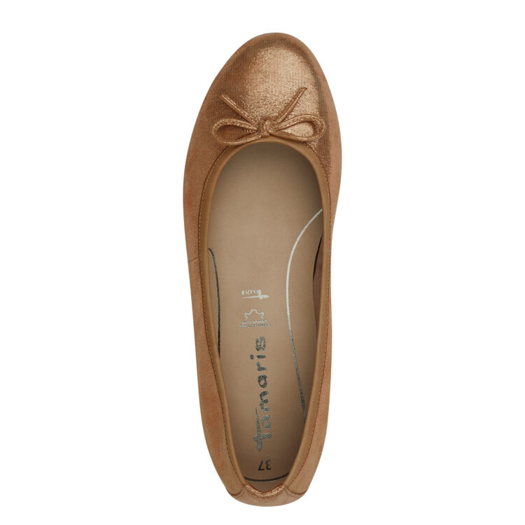 Ballerines métallisées de la marque Tamaris. Référence 22116-20 901 Copper. Disponible chez Chauss'Family magasin de chaussures à Issoire.