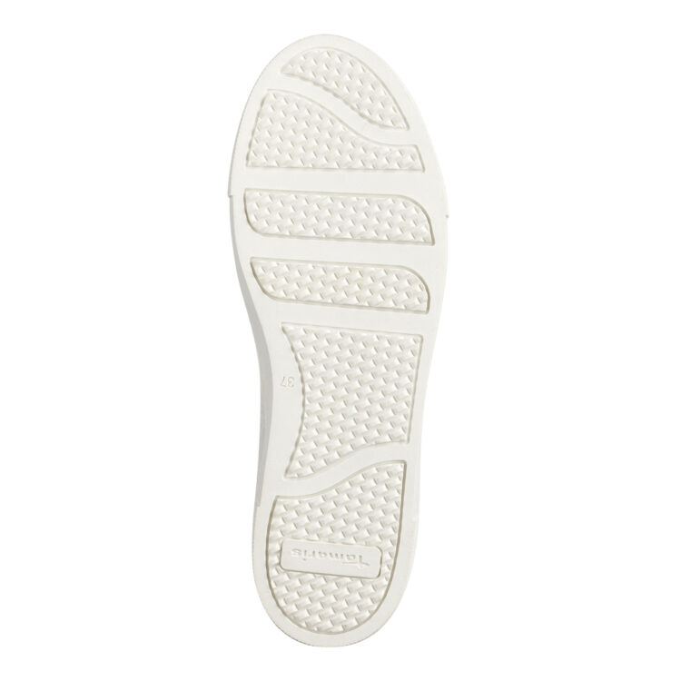 Sneakers blanches de la marque Tamaris. Référence 23313-20 196 Wht/rosegold. Disponible chez Chauss'Family magasin de chaussures à Issoire.