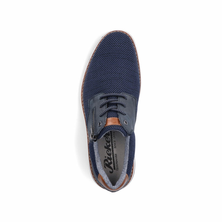 Baskets bleues pour homme marque Rieker. Référence 08869-14 Pazifik. Disponible chez Chauss'Family magasin de chaussures à Issoire.