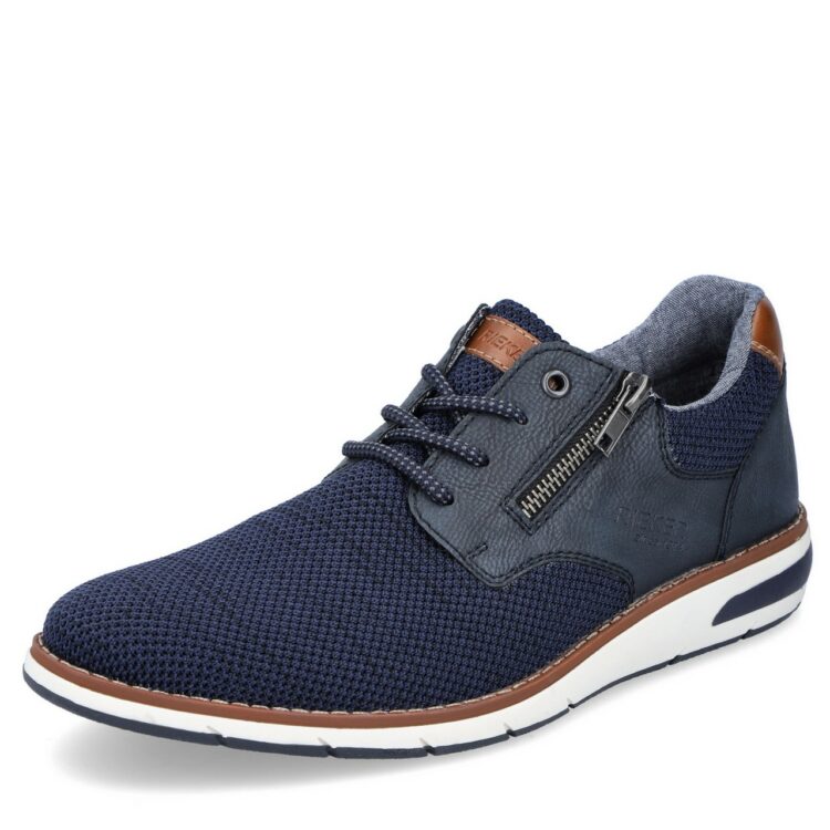 Baskets bleues pour homme marque Rieker. Référence 08869-14 Pazifik. Disponible chez Chauss'Family magasin de chaussures à Issoire.