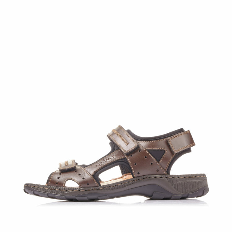 Sandales marron pour homme de la marque Rieker. Référence 26061-25 Nougat. Disponible chez Chauss'Family magasin de chaussures à Issoire.