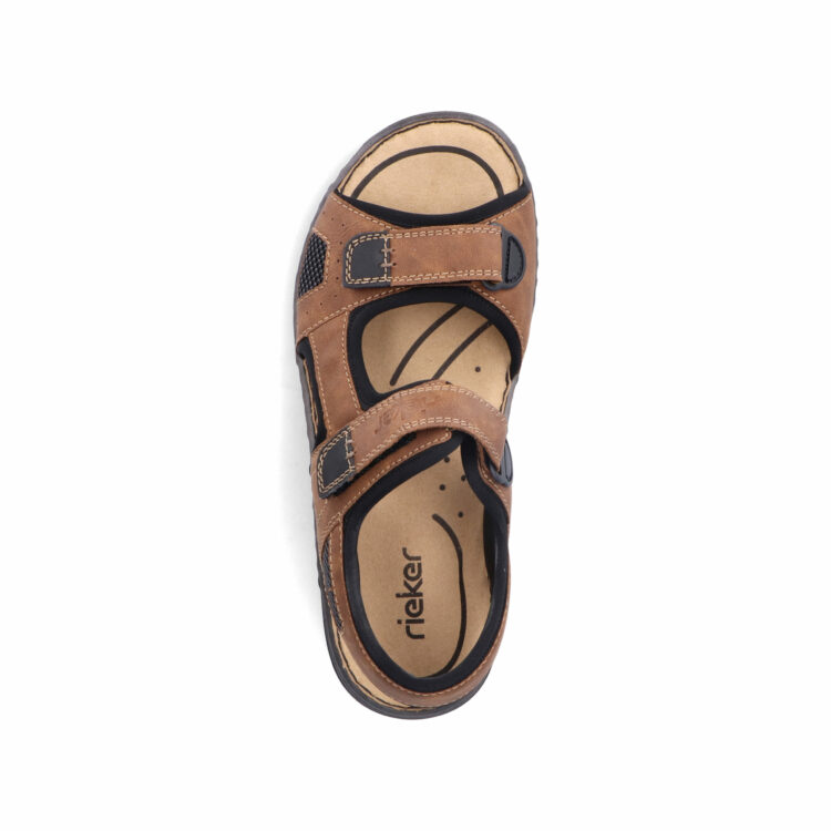 Sandales marron pour homme de la marque Rieker. Référence 26156-25 Mandel. Disponible chez Chauss'Family magasin de chaussures à Issoire.