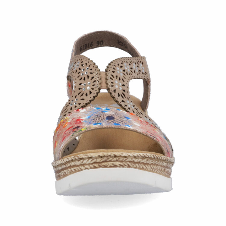 Sandales compensées pour femme de la marque Rieker. Référence : 61916-90 Multi. Disponible chez Chauss'Family magasin de chaussures à Issoire.