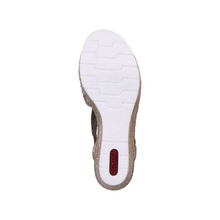 Sandales compensées pour femme de la marque Rieker. Référence : 61916-90 Multi. Disponible chez Chauss'Family magasin de chaussures à Issoire.