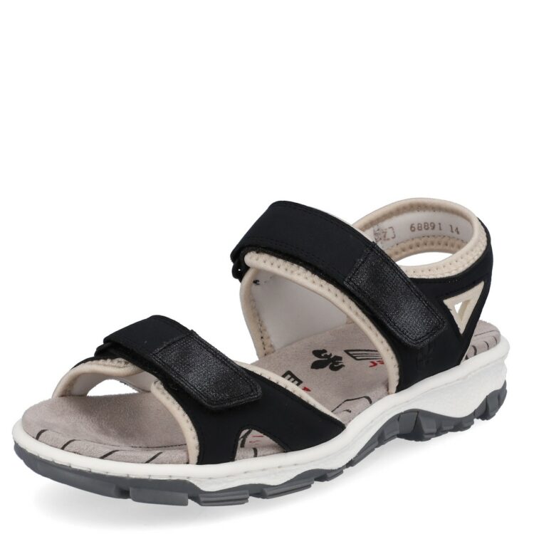 Sandales bleu marine pour femme de la marque Rieker. Référence : 68891-14 Pazifik. Disponible chez Chauss'Family magasin de chaussures à Issoire.