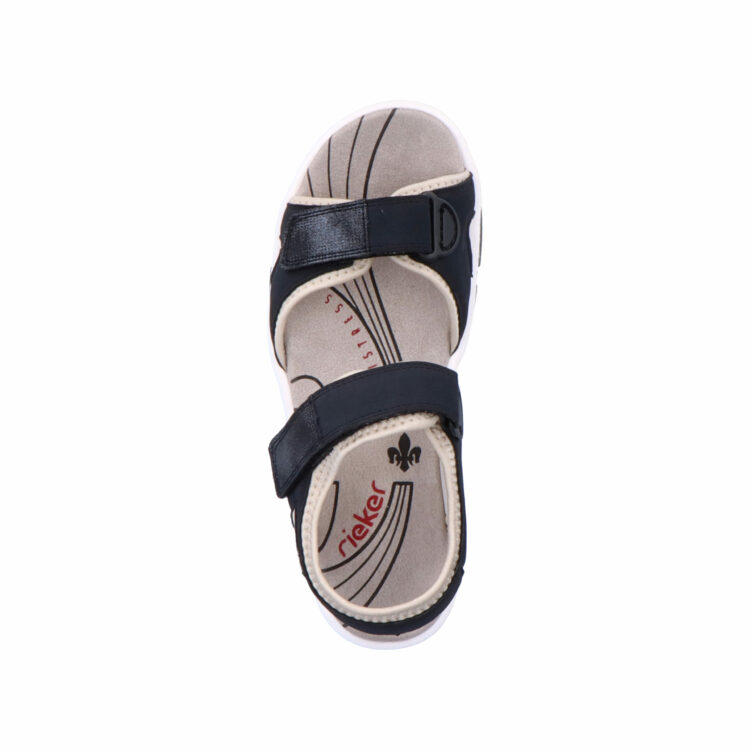 Sandales bleu marine pour femme de la marque Rieker. Référence : 68891-14 Pazifik. Disponible chez Chauss'Family magasin de chaussures à Issoire.