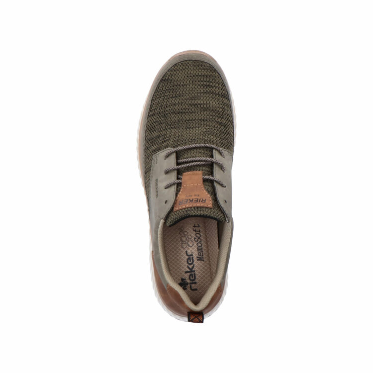 Chaussures kaki pour homme marque Rieker. Référence B0602-54 Olive. Disponible chez Chauss'Family magasin de chaussures à Issoire.