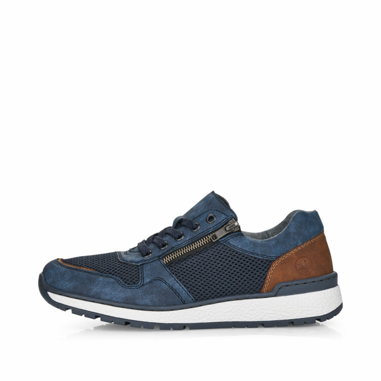 Baskets bleues pour homme marque Rieker. Référence B9006-14 Pazifik. Disponible chez Chauss'Family magasin de chaussures à Issoire.