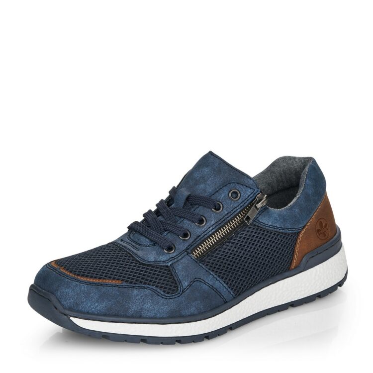 Baskets bleues pour homme marque Rieker. Référence B9006-14 Pazifik. Disponible chez Chauss'Family magasin de chaussures à Issoire.