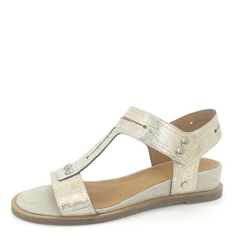 Sandales dorées pour femme de la marque Mam'zelle. Référence : CSG2Q08 Oisin Croco Metal. Disponible chez Chauss'Family magasin de chaussures à Issoire.