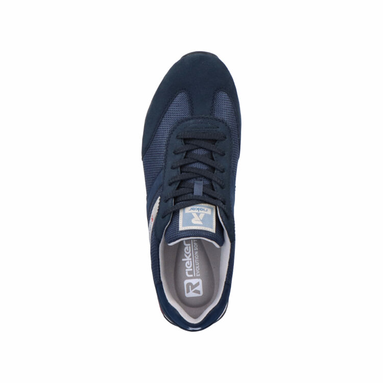 Baskets bleues pour homme marque Rieker. Référence U0301-14 Pazifik. Disponible chez Chauss'Family magasin de chaussures à Issoire.