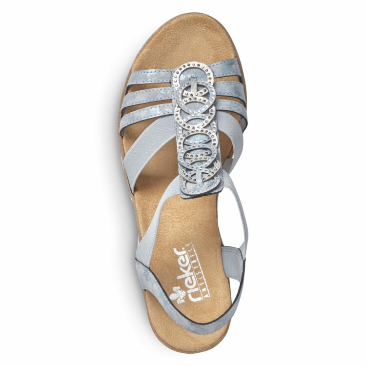 Sandales compensées pour femme de la marque Rieker. Référence : V38H8-12 Heaven. Disponible chez Chauss'Family magasin de chaussures à Issoire.