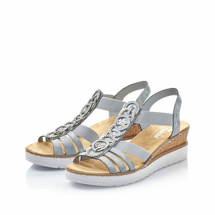 Sandales compensées pour femme de la marque Rieker. Référence : V38H8-12 Heaven. Disponible chez Chauss'Family magasin de chaussures à Issoire.