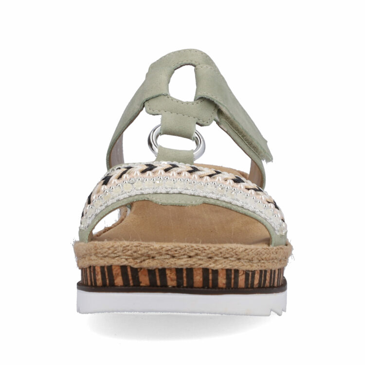 Mules vertes de la marque Rieker. Référence V79M6-52 Pistazie. Disponible chez Chauss'Family magasin de chaussures à Issoire.