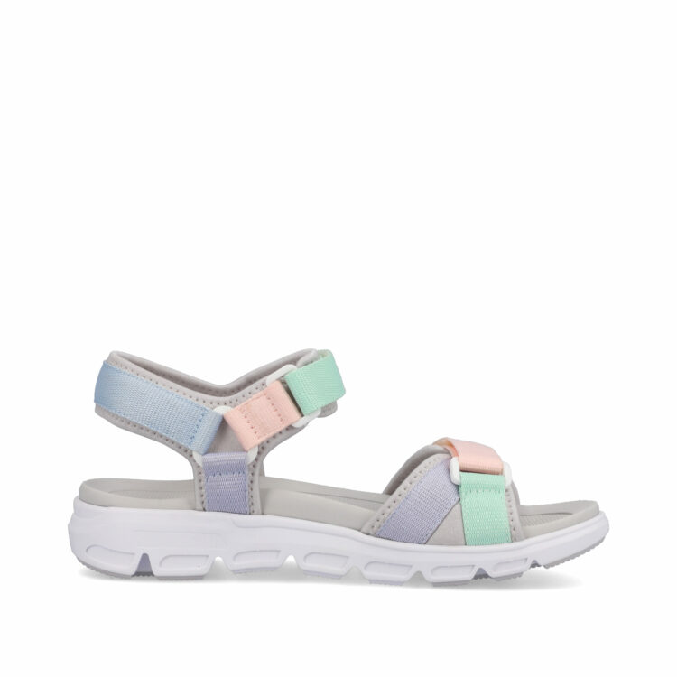 Sandales multicolores pour femme de la marque Rieker. Référence : V8401-90 Perlcloud. Disponible chez Chauss'Family magasin de chaussures à Issoire.