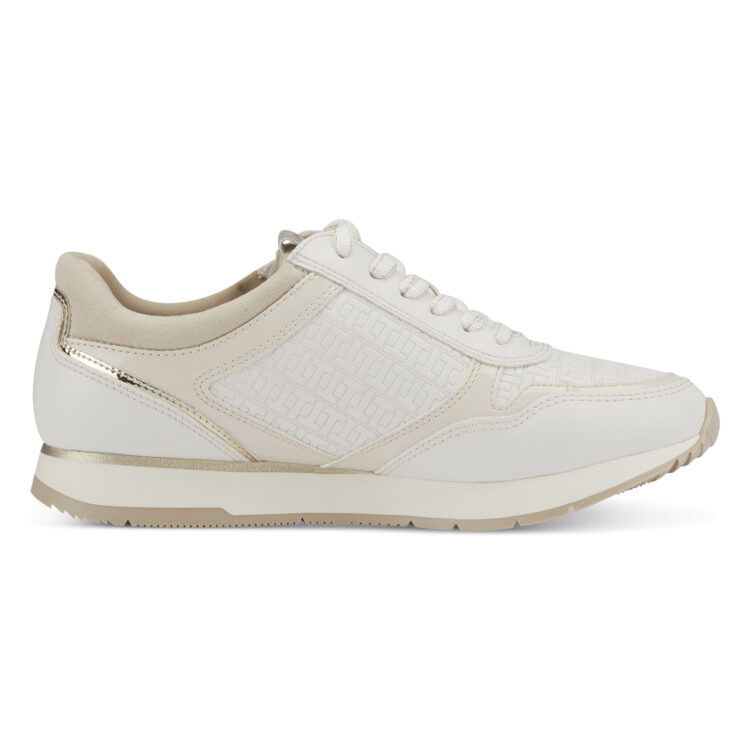 Sneakers blanches de la marque Tamaris. Référence 23603-20 147 Offwhite comb. Disponible chez Chauss'Family magasin de chaussures à Issoire.