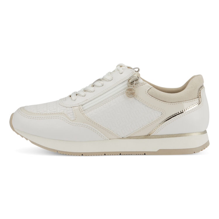 Sneakers blanches de la marque Tamaris. Référence 23603-20 147 Offwhite comb. Disponible chez Chauss'Family magasin de chaussures à Issoire.