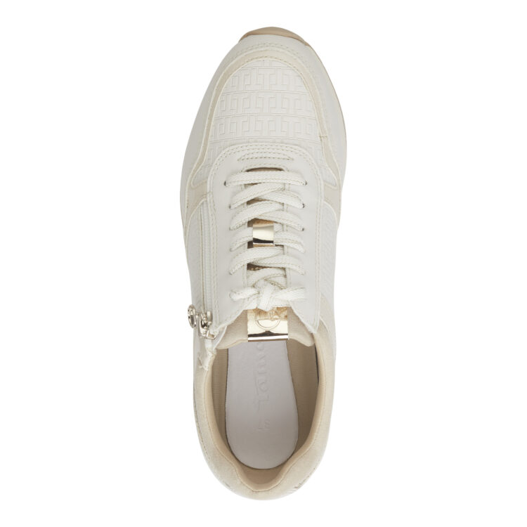 Sneakers blanches de la marque Tamaris. Référence 23603-20 147 Offwhite comb. Disponible chez Chauss'Family magasin de chaussures à Issoire.