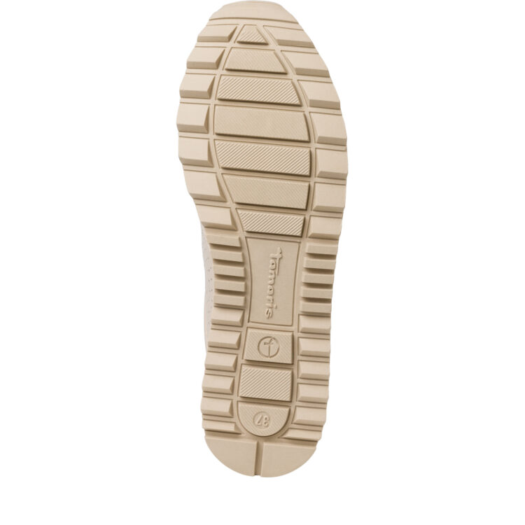 Sneakers beiges de la marque Tamaris. Référence 23614-20 429 Cream Gold. Disponible chez Chauss'Family magasin de chaussures à Issoire.