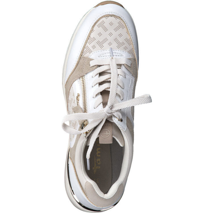 Baskets compensées de la marque Tamaris. Référence 23703-20 197 White Comb. Disponible chez Chauss'Family magasin de chaussures à Issoire.