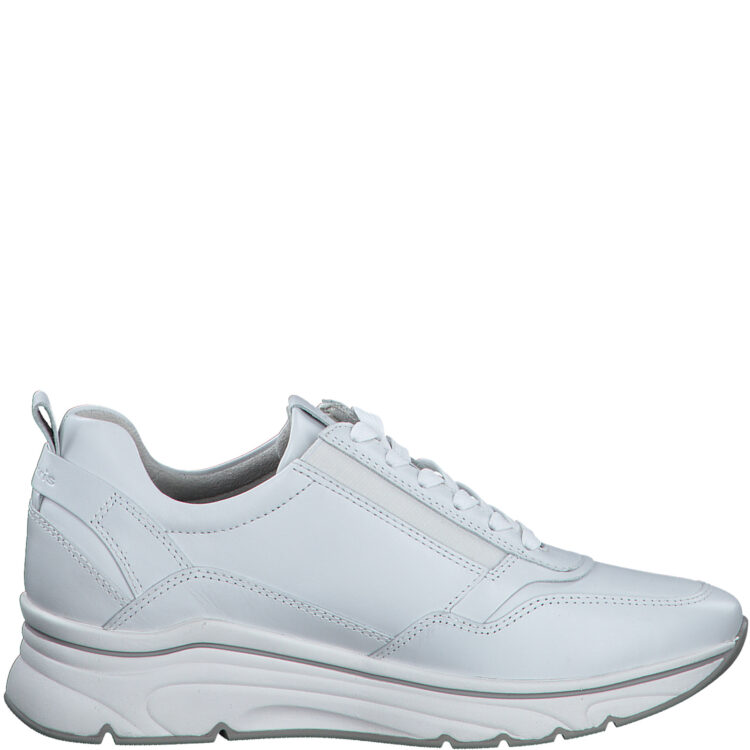 Baskets compensées de la marque Tamaris. Référence 23711-30 146 White Uni. Disponible chez Chauss'Family magasin de chaussures à Issoire.