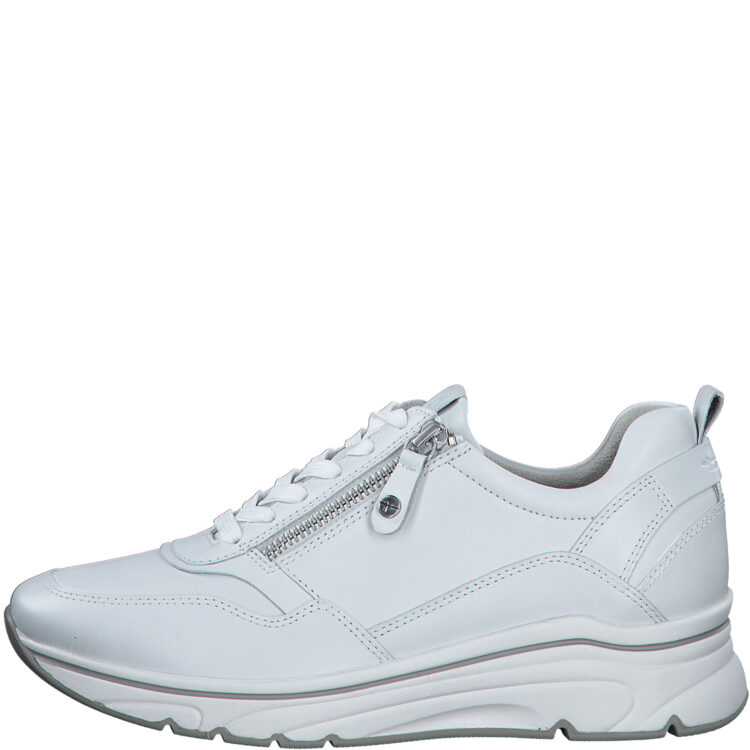 Baskets compensées de la marque Tamaris. Référence 23711-30 146 White Uni. Disponible chez Chauss'Family magasin de chaussures à Issoire.
