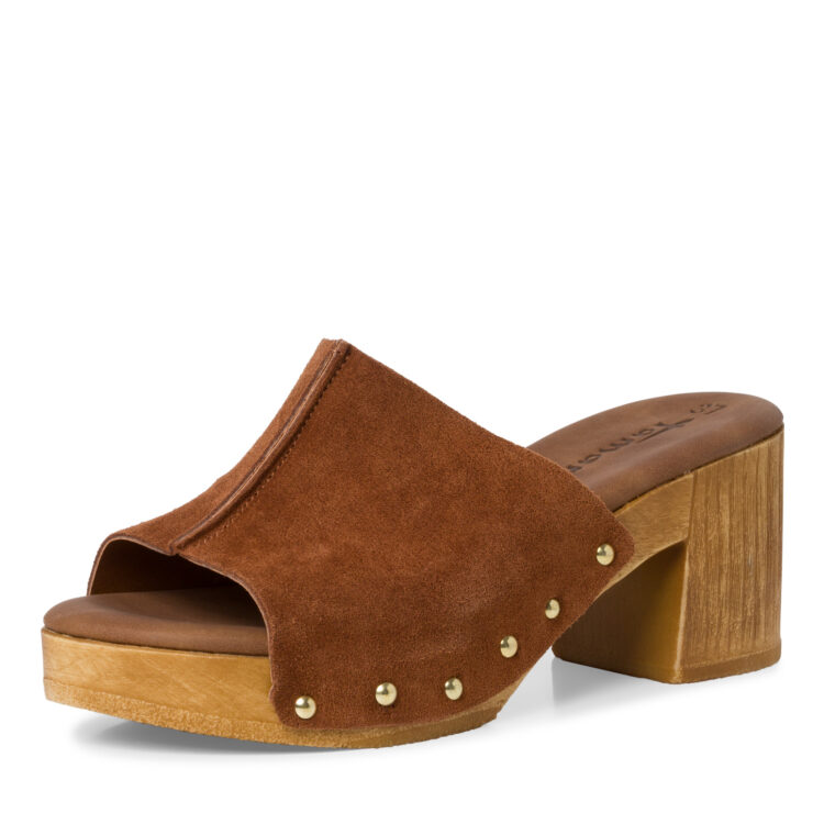 Mules pour femme marque Tamaris. Référence : 27220-20 305 Cognac. Disponible chez Chauss'Family magasin de chaussures à Issoire.