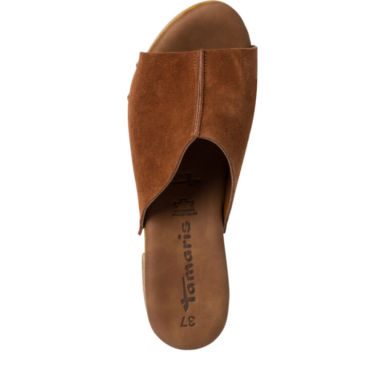 Mules pour femme marque Tamaris. Référence : 27220-20 305 Cognac. Disponible chez Chauss'Family magasin de chaussures à Issoire.