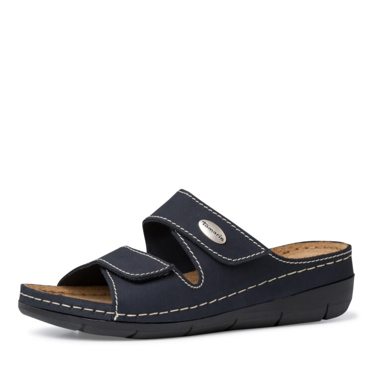 Mules réglables pour femme marque Tamaris. Référence : 27510-20 805 Navy. Disponible chez Chauss'Family magasin de chaussures à Issoire.