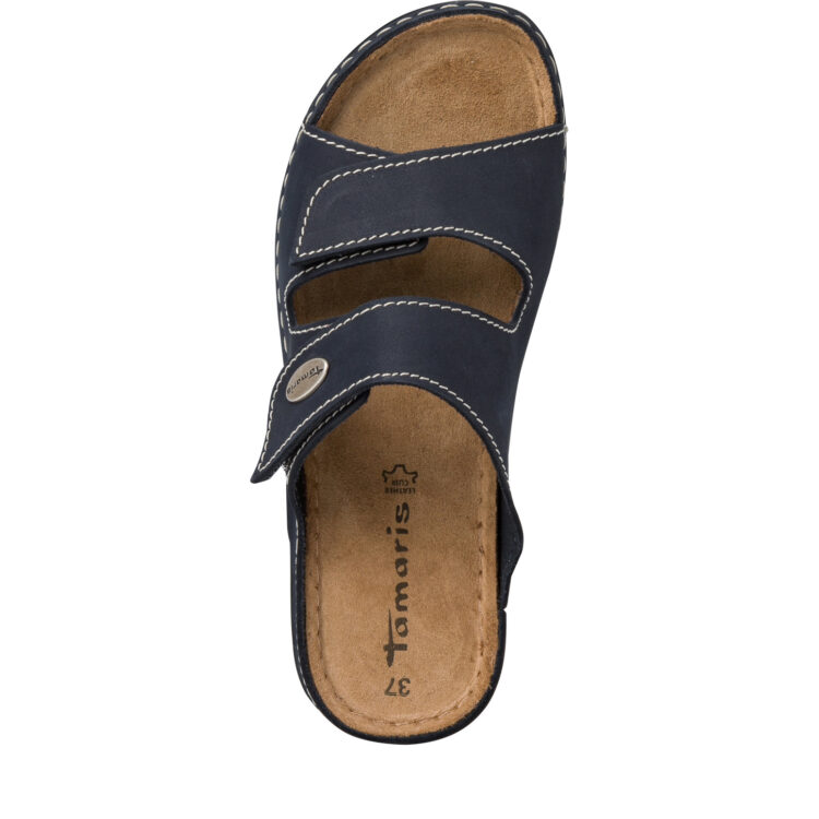 Mules réglables pour femme marque Tamaris. Référence : 27510-20 805 Navy. Disponible chez Chauss'Family magasin de chaussures à Issoire.