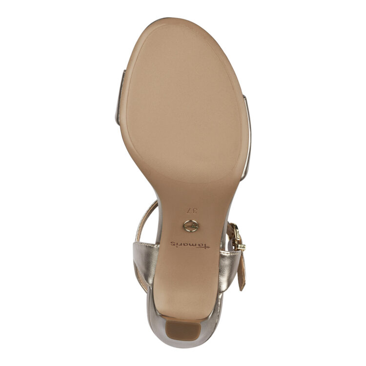 Sandales habillées pour femme de la marque Tamaris. Référence : 28008-20 909 Light Gold. Disponible chez Chauss'Family magasin de chaussures à Issoire.