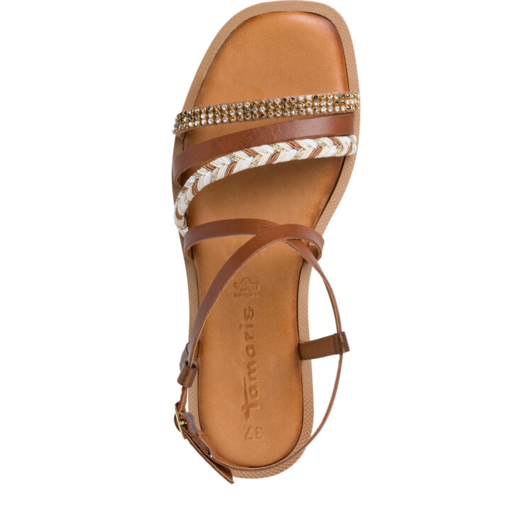 Sandales marron pour femme de la marque Tamaris. Référence : 28115-20 392 Cognac Comb. Disponible chez Chauss'Family magasin de chaussures à Issoire.