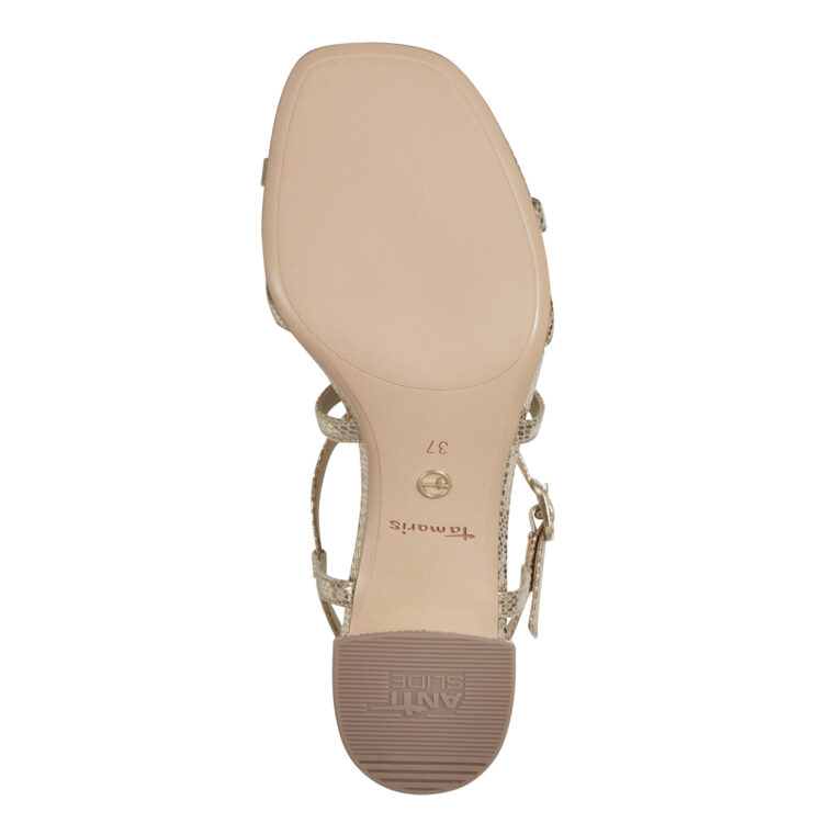 Sandales habillées pour femme de la marque Tamaris. Référence : 28204-20 912 Lt.Gold Struc. Disponible chez Chauss'Family magasin de chaussures à Issoire.