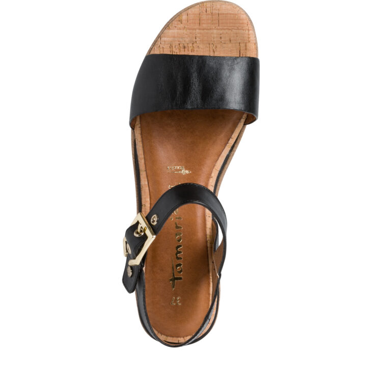 Sandales compensées pour femme de la marque Tamaris. Référence : 28222-20 001 Black. Disponible chez Chauss'Family magasin de chaussures à Issoire.