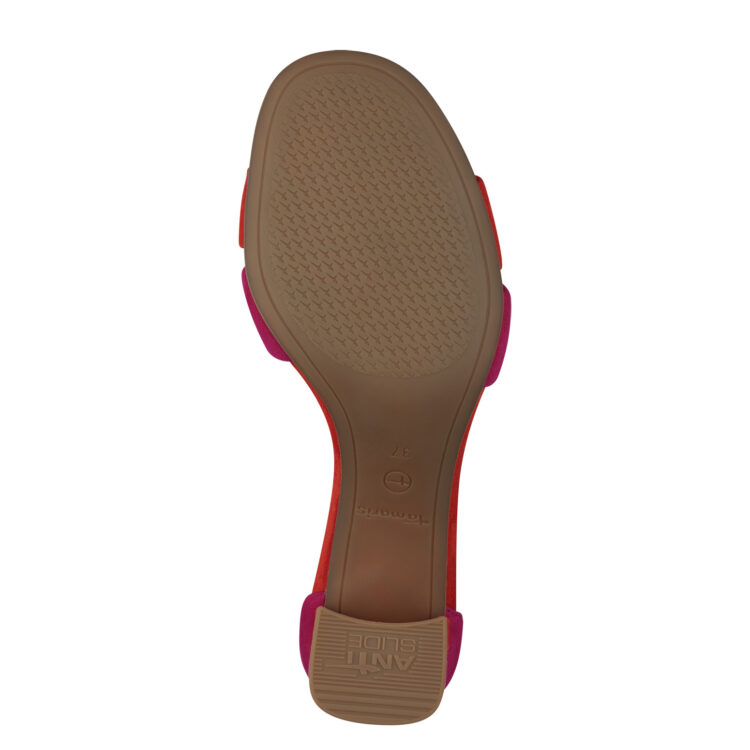 Sandales habillées pour femme de la marque Tamaris. Référence : 28321-20 552 Fuxia/Flame. Disponible chez Chauss'Family magasin de chaussures à Issoire.