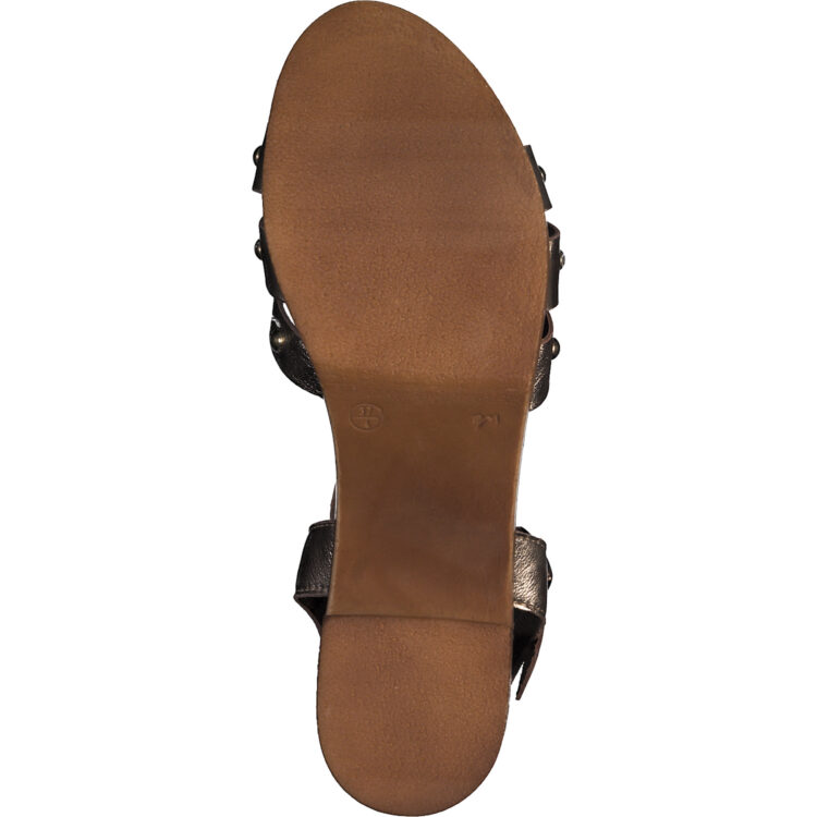 Sandales à talons pour femme de la marque Tamaris. Référence : 28383-20 909 Light Gold. Disponible chez Chauss'Family magasin de chaussures à Issoire.