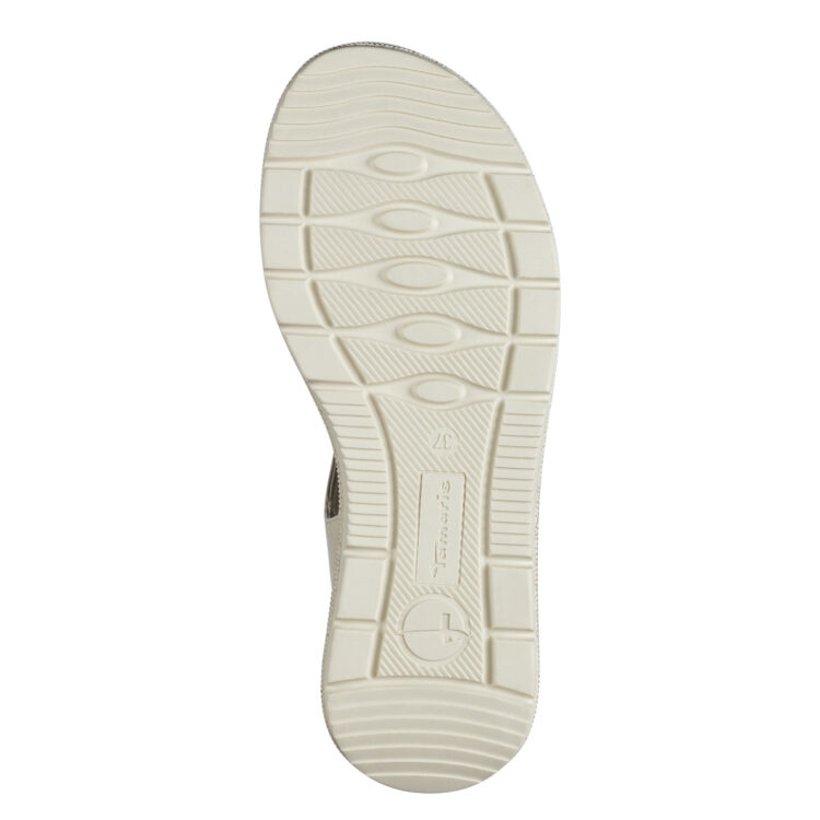 Sandales beiges pour femme de la marque Tamaris. Référence : 28714-20 418 Ivory. Disponible chez Chauss'Family magasin de chaussures à Issoire.