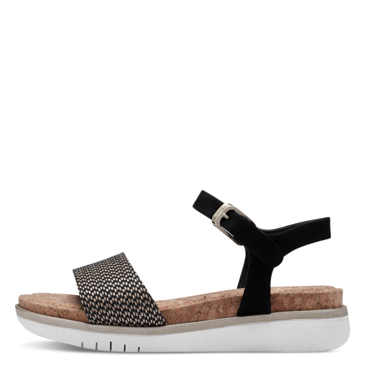 Sandales noires pour femme de la marque Tamaris. Référence : 28718-20 098 Black Comb. Disponible chez Chauss'Family magasin de chaussures à Issoire.