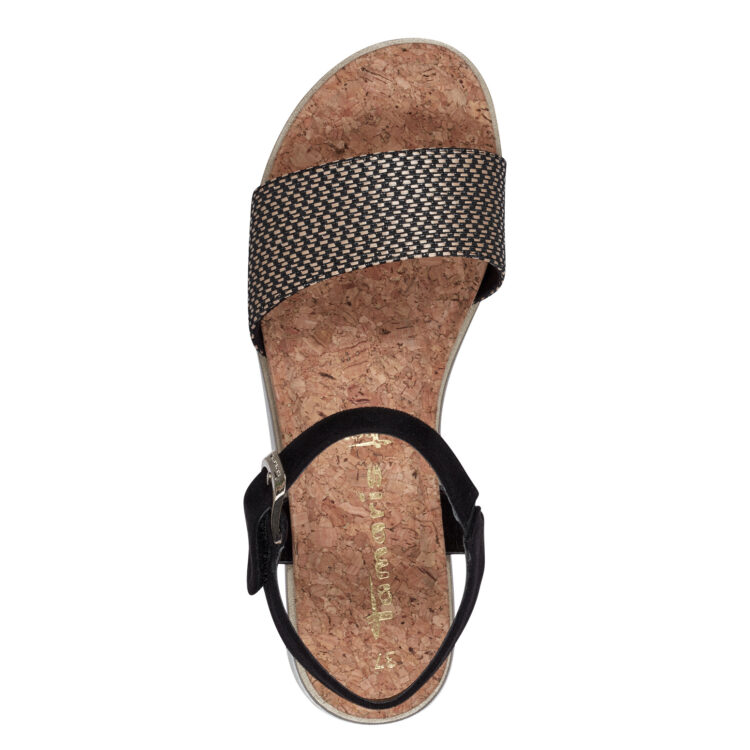 Sandales noires pour femme de la marque Tamaris. Référence : 28718-20 098 Black Comb. Disponible chez Chauss'Family magasin de chaussures à Issoire.