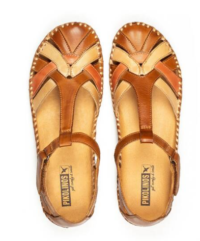Sandales avec contrefort pour femme de la marque Pikolinos. Référence : Vallarta 655-0732C5 Brandy. Disponible chez Chauss'Family chaussures à Issoire.
