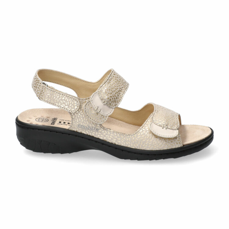 Sandales réglables multicolores pour femme marque Mobils. Getha Platinum. Disponible chez Chauss'Family magasin de chaussures à Issoire.