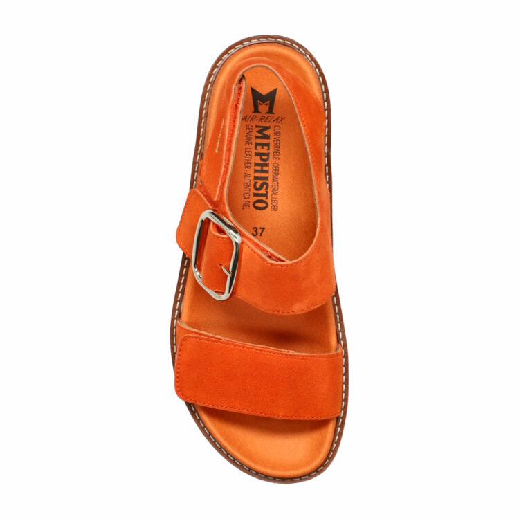 Sandales réglables pour femme marque Mephisto. Belona Burnt Orange. Disponible chez Chauss'Family magasin de chaussures à Issoire.