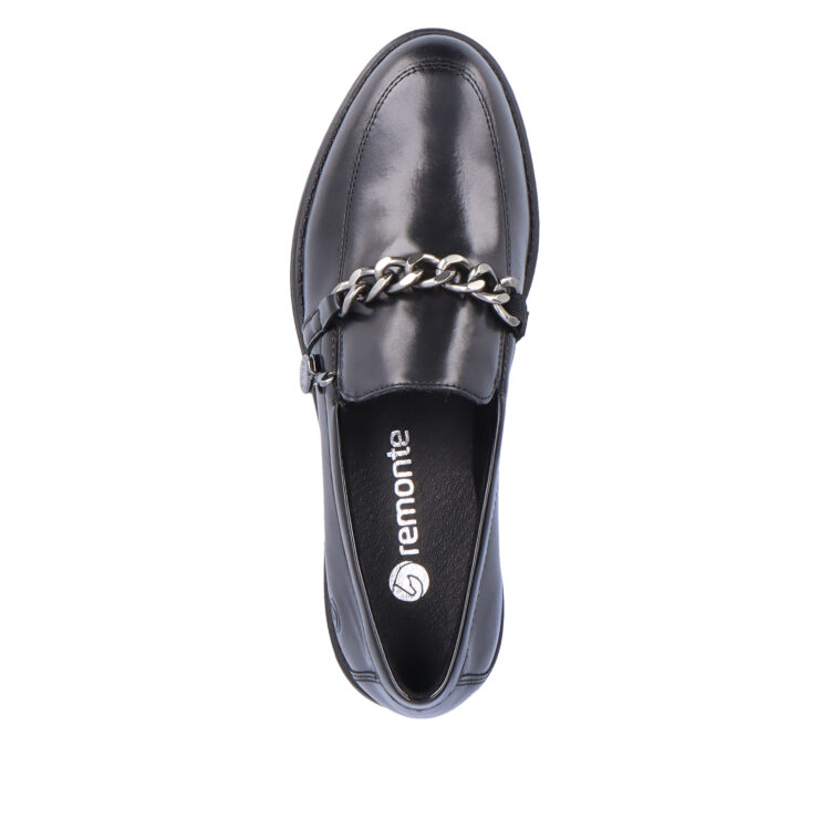 Mocassins noirs pour femme marque Remonte. Référence D0F03-01 Schwarz. Disponible chez Chauss'Family magasin de chaussures Issoire.