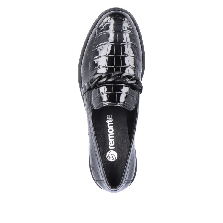 Mocassins noirs pour femme marque Remonte. Référence D0F03-02 Schwarz. Disponible chez Chauss'Family magasin de chaussures Issoire.