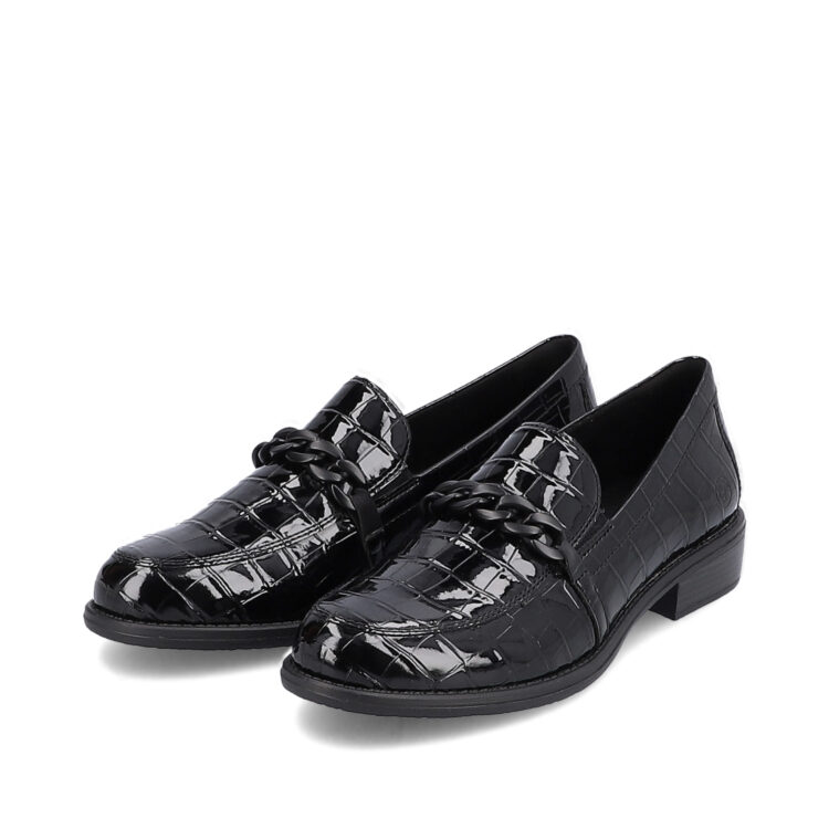Mocassins noirs pour femme marque Remonte. Référence D0F03-02 Schwarz. Disponible chez Chauss'Family magasin de chaussures Issoire.