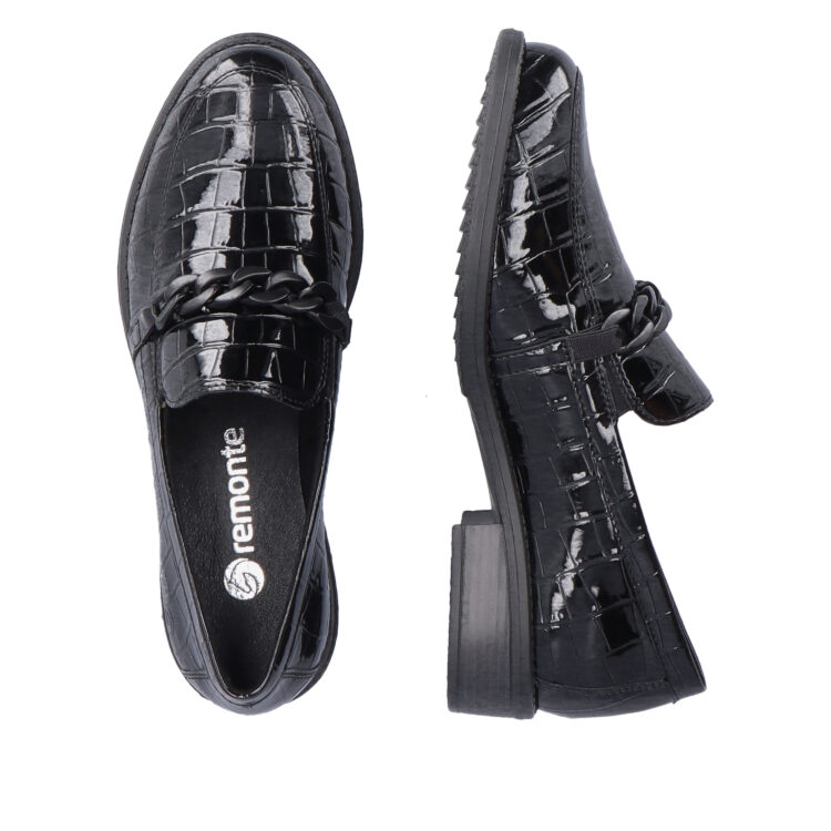 Mocassins noirs pour femme marque Remonte. Référence D0F03-02 Schwarz. Disponible chez Chauss'Family magasin de chaussures Issoire.