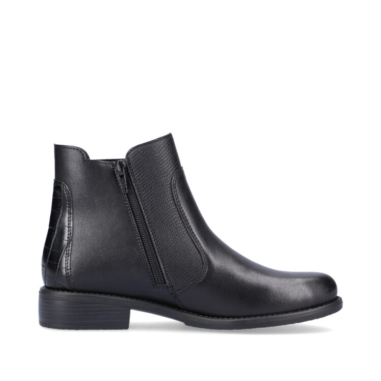 Bottines noires pour femme marque Remonte. Référence D0F70-01 Schwarz. Disponible chez Chauss'Family magasin de chaussures Issoire.