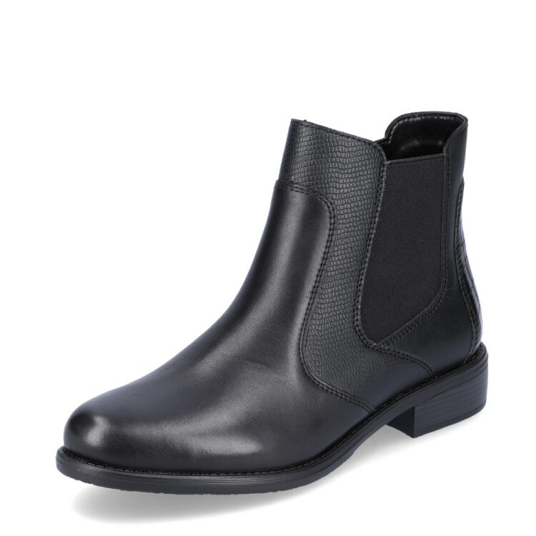 Bottines noires pour femme marque Remonte. Référence D0F70-01 Schwarz. Disponible chez Chauss'Family magasin de chaussures Issoire.